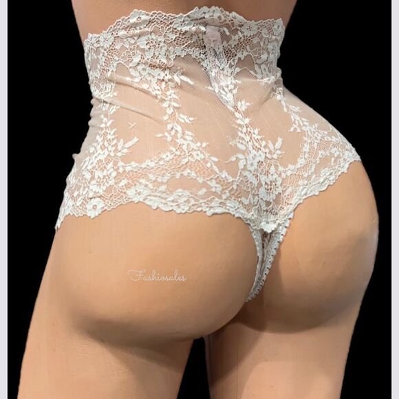Victorias Secret High-waist Floral Mesh Lace Thong Panty Beige Small - Picture 2 of 4